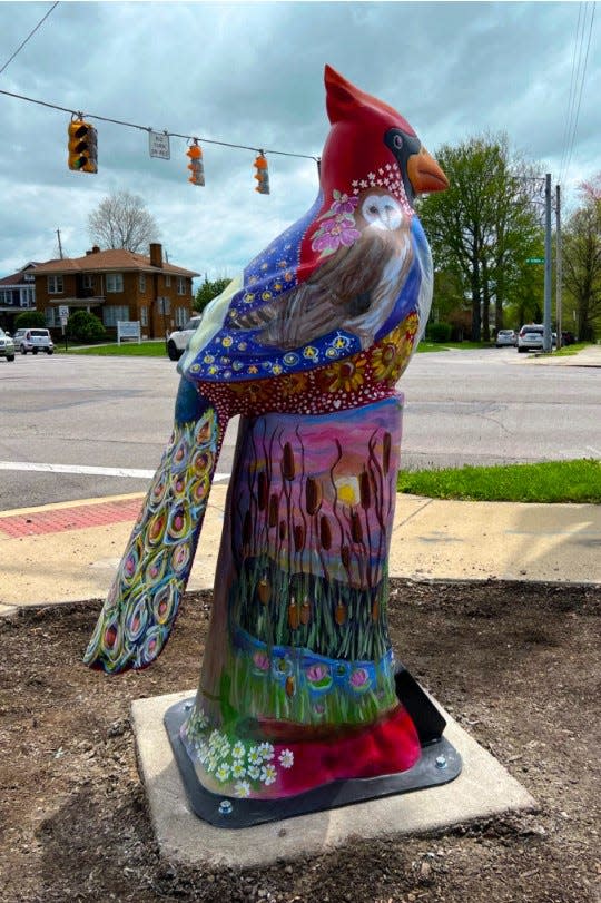 Artist Annette Montis designed a cardinal, named Redbird, which is located at the northwest corner of Church and Vine streets, near Epworth United Methodist Church.