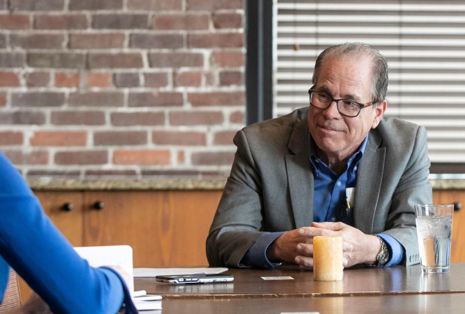 Indiana Senator Mike Braun answers questions from an IndyStar reporter on Wednesday, Feb. 17, 2021, at Tavern On South off of West South Street in Indianapolis.