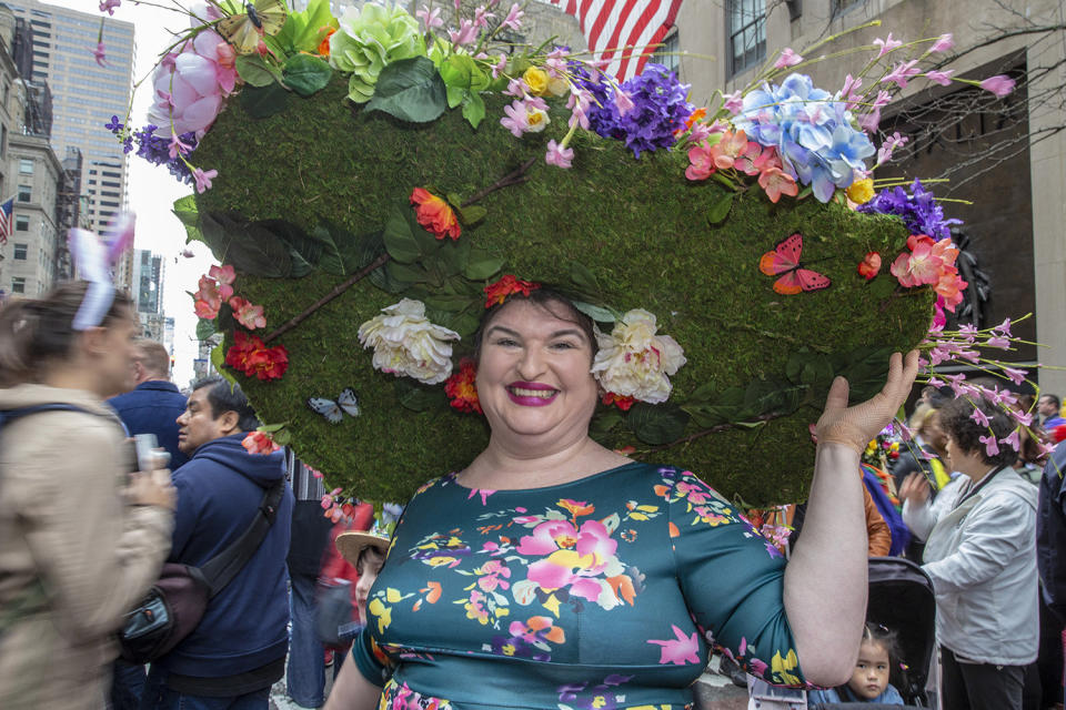 Lora Bopp of Mount Vernon during the Easter Parade and Bonnet Festival, Sunday, April 21, 2019, in New York. (Photo: Gordon Donovan/Yahoo News)