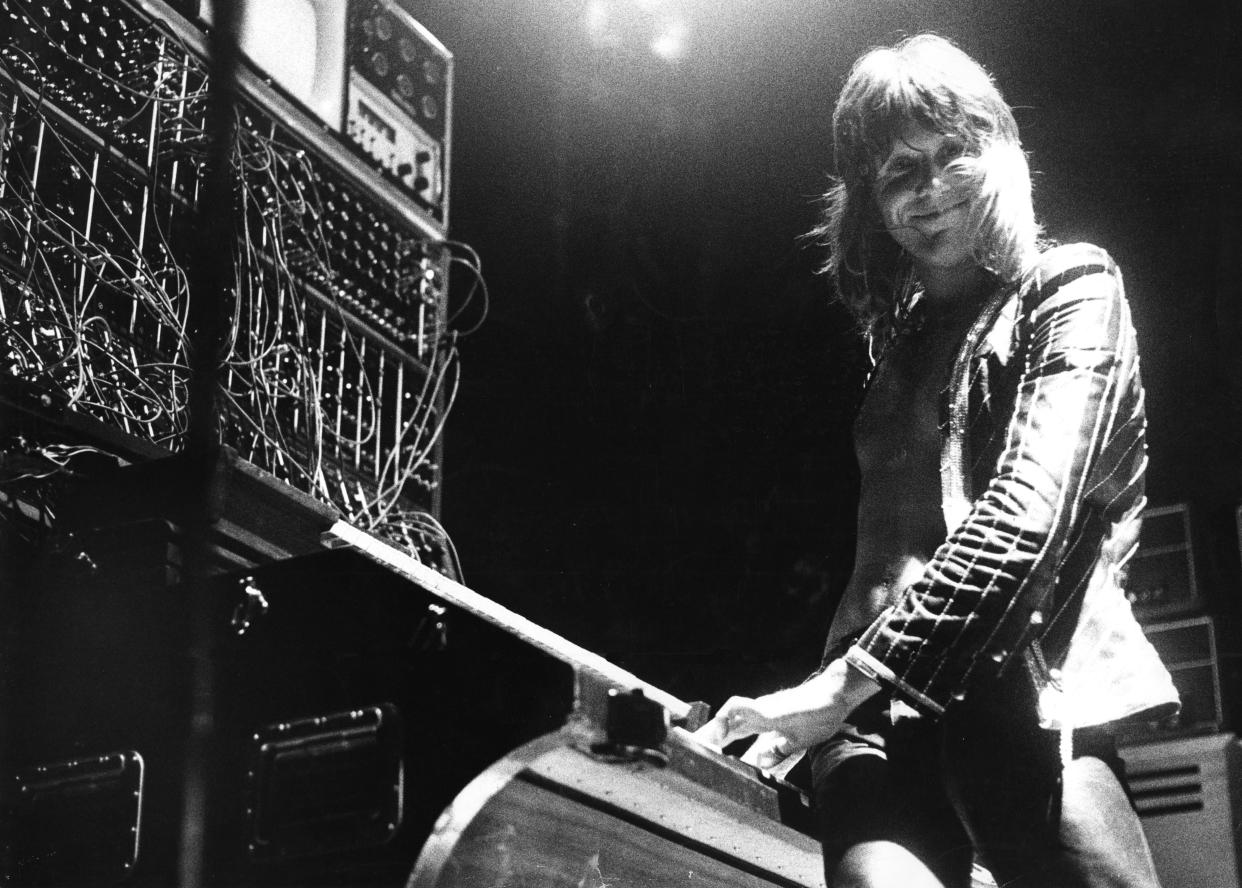 Keith Emerson from Emerson, Lake &amp; Palmer performs live on stage at Ahoy, Rotterdam on May 25 1974. Emerson, a pioneer of the progressive rock movement, died at the age of 71 on Thursday. (Photo: Gijsbert Hanekroot via Getty Images)