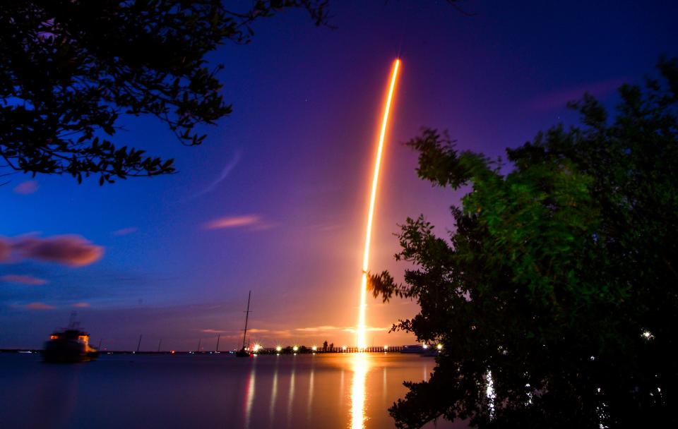 The launch of a SpaceX Crew Dragon capsule atop a Falcon 9 rocket on the Inspiration4 mission launched from Pad 39A at Kennedy Space Center.