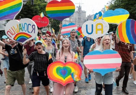 Participants take part at the Equality March, organized by the LGBT community in Kiev