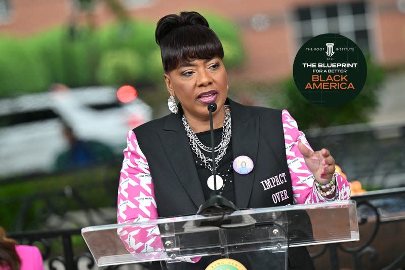 ATLANTA, GEORGIA - APRIL 27: Dr. Bernice A. King speaks onstage during the dedication ceremony of the Coretta Scott King Peace and Meditation Garden and Monument at the Martin Luther King Jr. Center & National Historic Site on April 27, 2023 in Atlanta, Georgia.