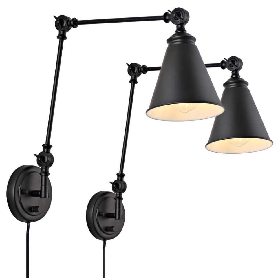 <p><a href="https://go.redirectingat.com?id=74968X1596630&url=https%3A%2F%2Fwww.homedepot.com%2Fp%2FIndustrial-Swing-Arm-Wall-Lamp-Set-of-2-Farmhouse-Style-Black-Wall-Sconce-Lighting-WBWL-Y003-UD%2F320692378&sref=https%3A%2F%2Fwww.housebeautiful.com%2Fshopping%2Fbest-stores%2Fa44786885%2F13-items-designers-buy-at-home-depot%2F" rel="nofollow noopener" target="_blank" data-ylk="slk:Shop Now;elm:context_link;itc:0;sec:content-canvas" class="link ">Shop Now</a></p><p>Industrial Swing Arm Wall Lamp Set of 2</p><p>$98.15</p><p>homedepot.com</p>