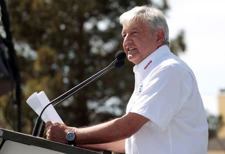 Leftist front-runner Andres Manuel Lopez Obrador of the National Regeneration Movement (MORENA) gives a speech to supporters during his campaign rally in Ciudad Juarez, Mexico April 1, 2018. REUTERS/Jose Luis Gonzalez