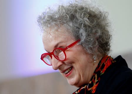 FILE PHOTO: Award-winning Canadian writer Atwood smiles as she speaks during the ceremony of the Peace Prize of the German Book Trade in Frankfurt