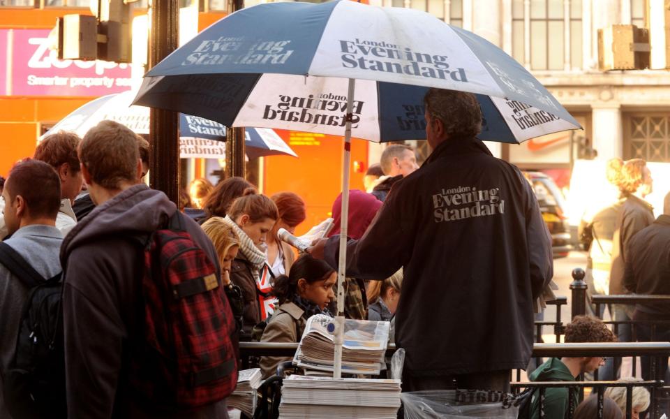 The Evening Standard being distributed on the streets of central London