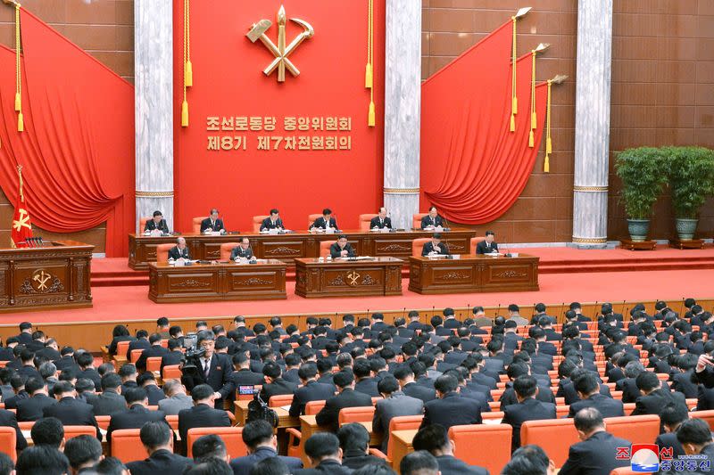 North Korean leader Kim Jong Un attends the 7th enlarged plenary meeting of the 8th Central Committee of the Workers' Party of Korea (WPK) in Pyongyang