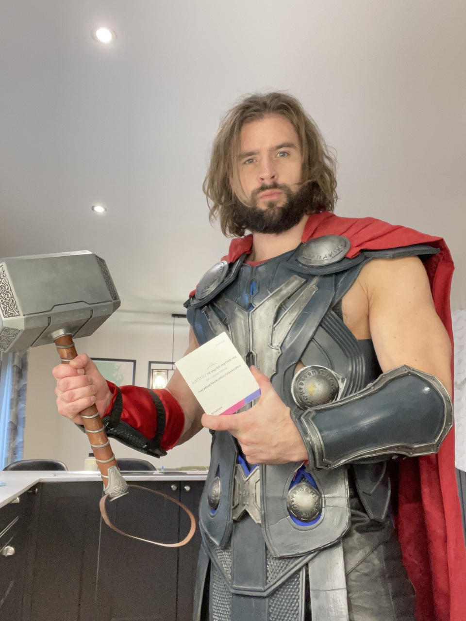 Ben Mudge with his medication. See SWNS story SWOClaugh. A Thor lookalike who became superfit to help fight his cystic fibrosis says he can laugh properly for the first time EVER -  after trying a 