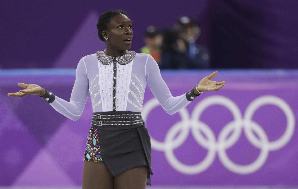 Mae Berenice Meite se presenta en la final libre de patinaje femenino en el Gangneung Ice Arena en los Juegos Olímpicos de Invierno 2018 en Gangneung, Corea del Sur, el viernes 23 de febrero de 2018. (AP Photo / David J. Phillip)