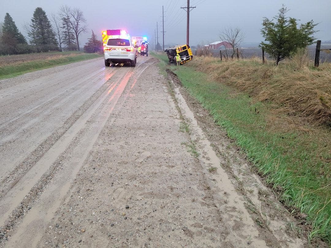 A school bus operated by the United Community School District crashed Thursday morning, April 20 in Boone County. Several children aboard were taken to a local hospital for treatment or evaluation for what authorities described as minor injuries.
(Photo: Boone County Sheriff's Office)