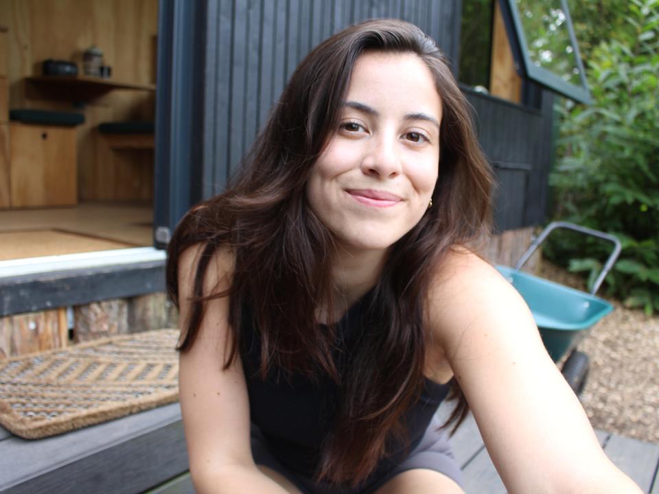 The author in front of the cabin.