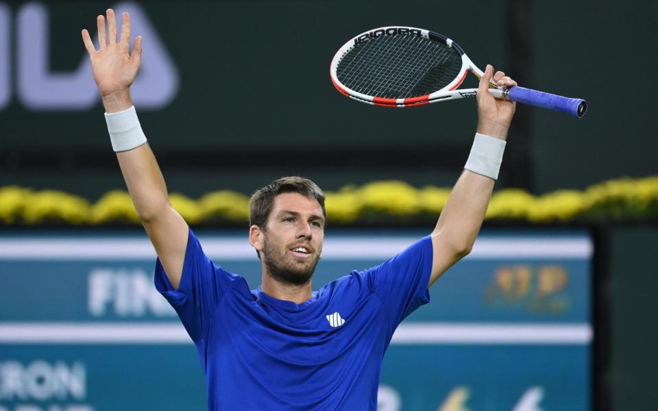 Indian Wells, CA, USA; Cameron Norrie (GBR) celebrates after defeating Nikoloz Basilashvili (GEO) in the menÃ¢â‚¬â„¢s final in the BNP Paribas Open at the Indian Wells Tennis Garden - REUTERS