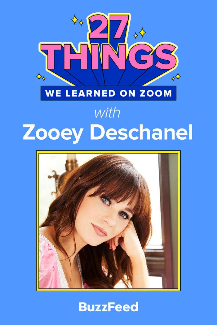 A closeup of Zooey Deschanel from "27 Things We Learned On Zoom with Zooey Deschanel."