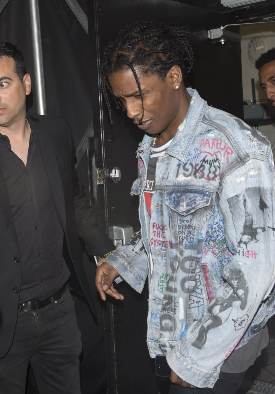 A$AP Rocky wearing a custom denim jacket