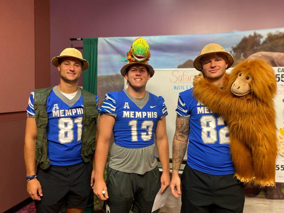 Memphis tight ends Reid Flanagan, John Hassell and Anthony Landphere appear at LeBonheur Children's Hospital's weekly game show