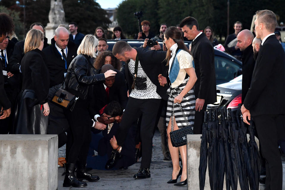 Justin Timberlake and Jessica Biel at the Louis Vuitton Paris Fashion Week show