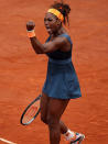 Serena Williams of United States of America celebrates a point in her Women's Singles Final match against Maria Sharapova of Russia during day fourteen of French Open at Roland Garros on June 8, 2013 in Paris, France.