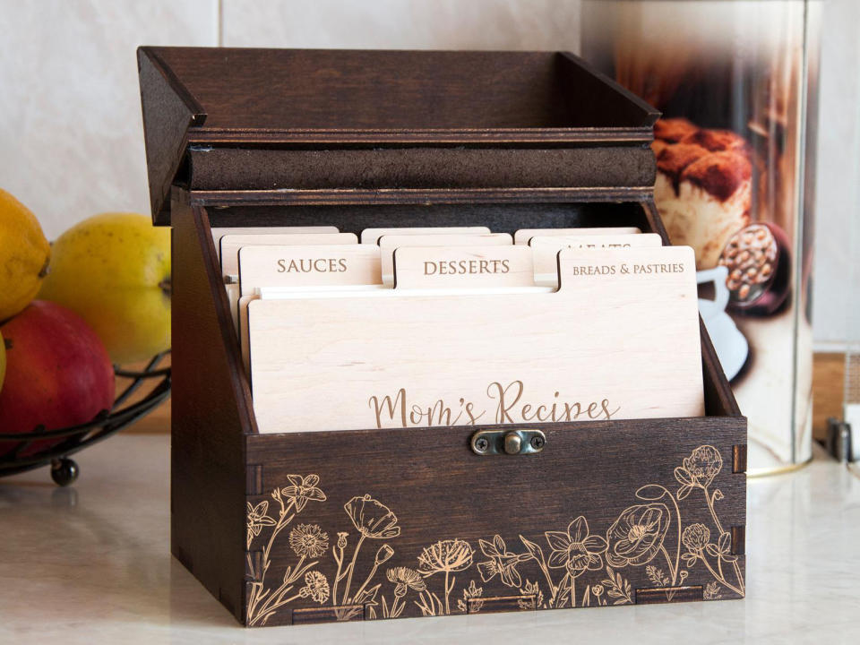 Floral Dark Wood Recipe Box