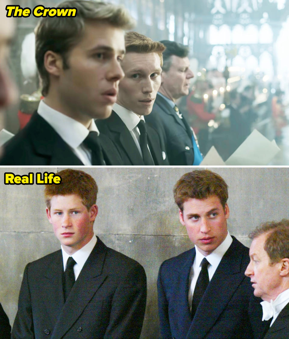 Princess Harry and William in real life vs. "The Crown"