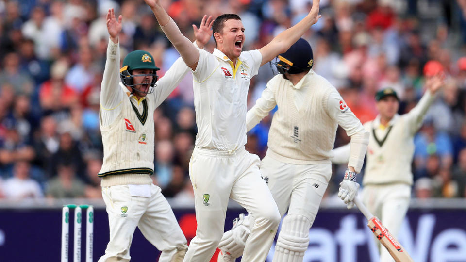 Josh Hazlewood, pictured here appealing for the wicket of Craig Overton.