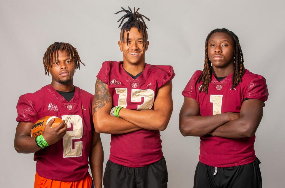 RB Fentrell Graham, left, and wide receiver Kordell Lewis, center, will be playmakers on offense for Lake Gibson, while linebacker Quinton Moore leads the defense.