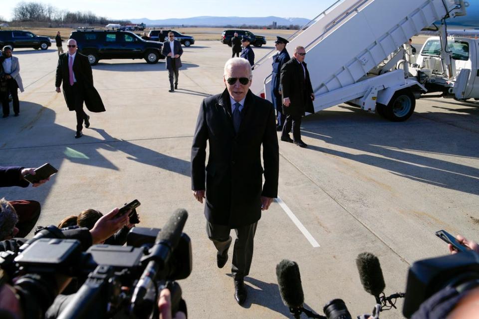 President Joe Biden arrives in Hagerstown, Md., on Feb. 4, 2023.