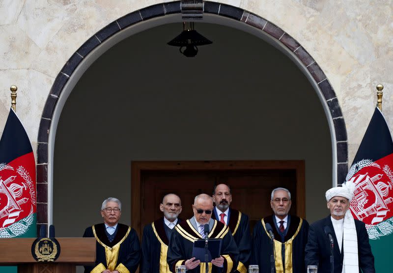 Afghanistan's President Ashraf Ghani takes an oath during his inauguration as president, in Kabul