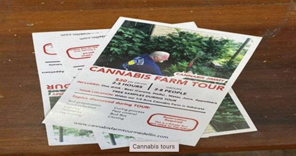 A flyer advertising Cannabis Farm Tours.  / Credit: Colombia National Police