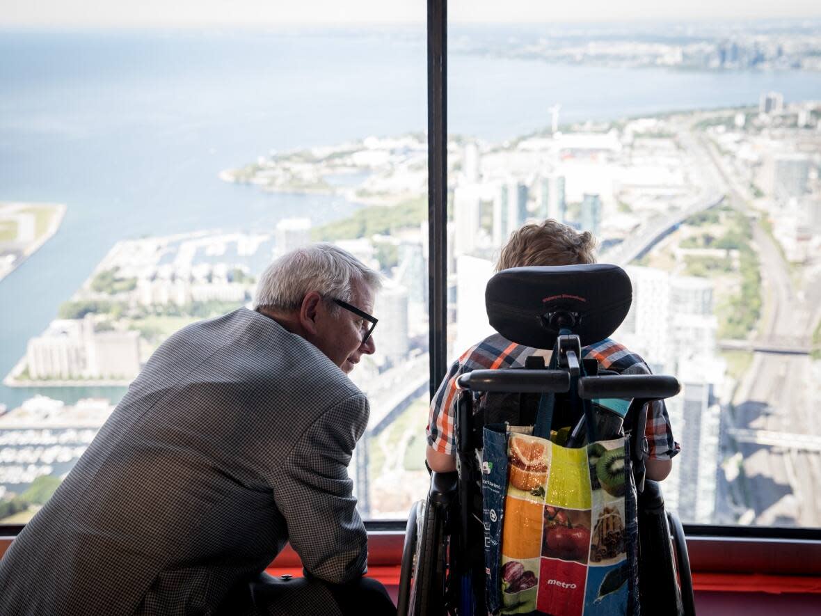 The CN Tower was awarded Gold Certification Wednesday through the Rick Hansen Foundation Accessibility Certification Program for its efforts in making the landmark accessible for all people.  (CN Tower - image credit)
