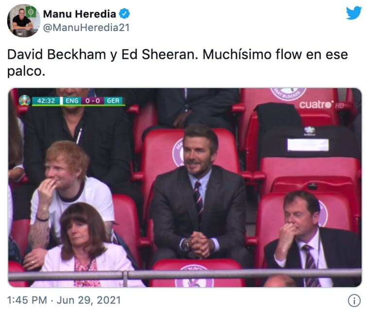 Los usuarios reaccionaron ante la presencia de Beckham y Ed Sheeran en la Eurocopa