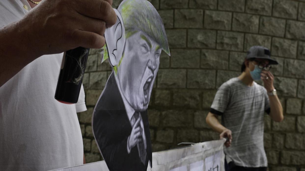 Pro-China-Anhänger bei einem Protest vor dem US-Konsulat in Hongkong.