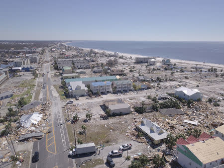 Aerial photo shows damaged and destroyed homes after Hurricane Michael smashed into Florida's northwest coast in Mexico Beach, Florida, U.S., October 12, 2018. REUTERS/Dronebase