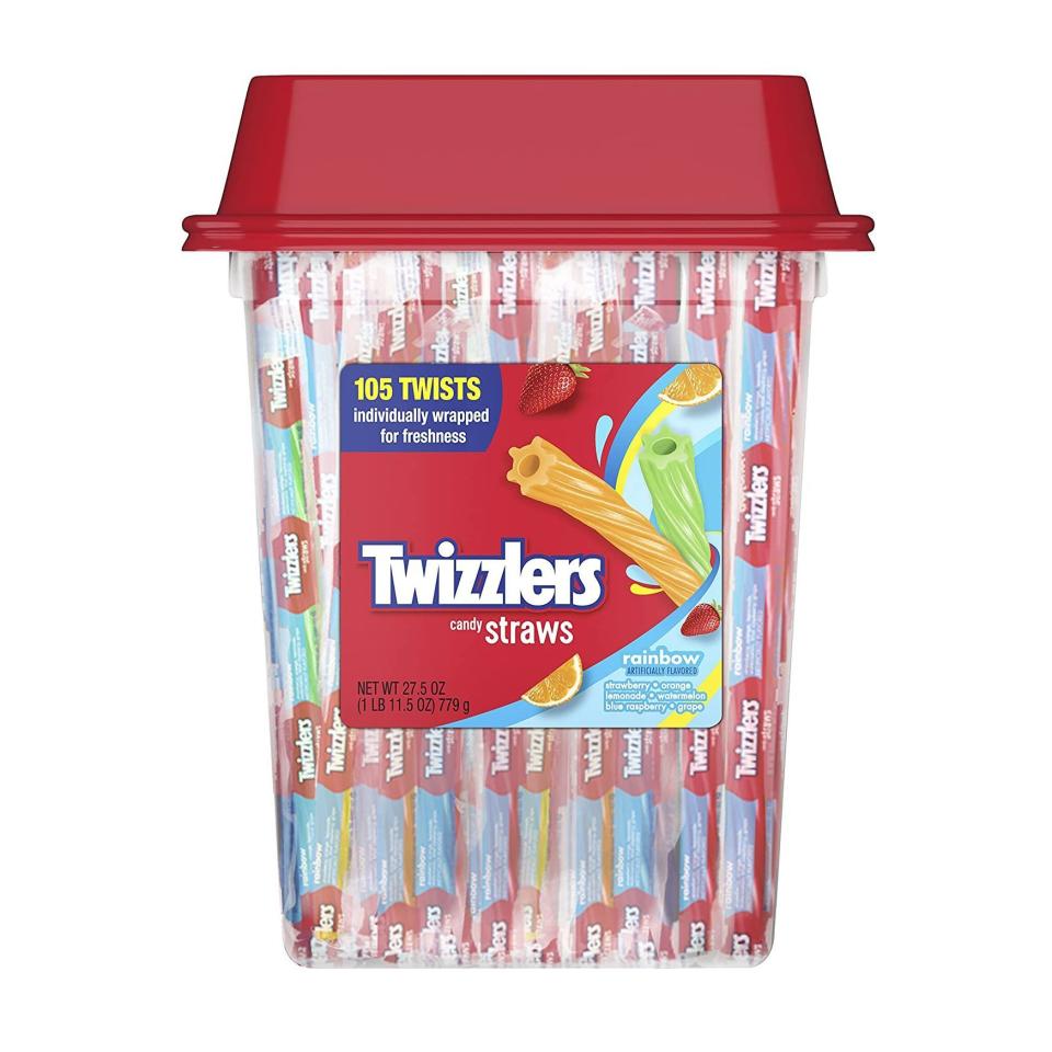 <p><strong>Twizzlers</strong></p><p>amazon.com</p><p><strong>$5.98</strong></p><p><a href="https://www.amazon.com/dp/B072B91S96?tag=syn-yahoo-20&ascsubtag=%5Bartid%7C2141.g.34414052%5Bsrc%7Cyahoo-us" rel="nofollow noopener" target="_blank" data-ylk="slk:Shop Now;elm:context_link;itc:0;sec:content-canvas" class="link ">Shop Now</a></p><p>Every variety of Twizzlers is vegan, but we're partial to this multipack featuring a variety of fruit-flavored straws.</p>