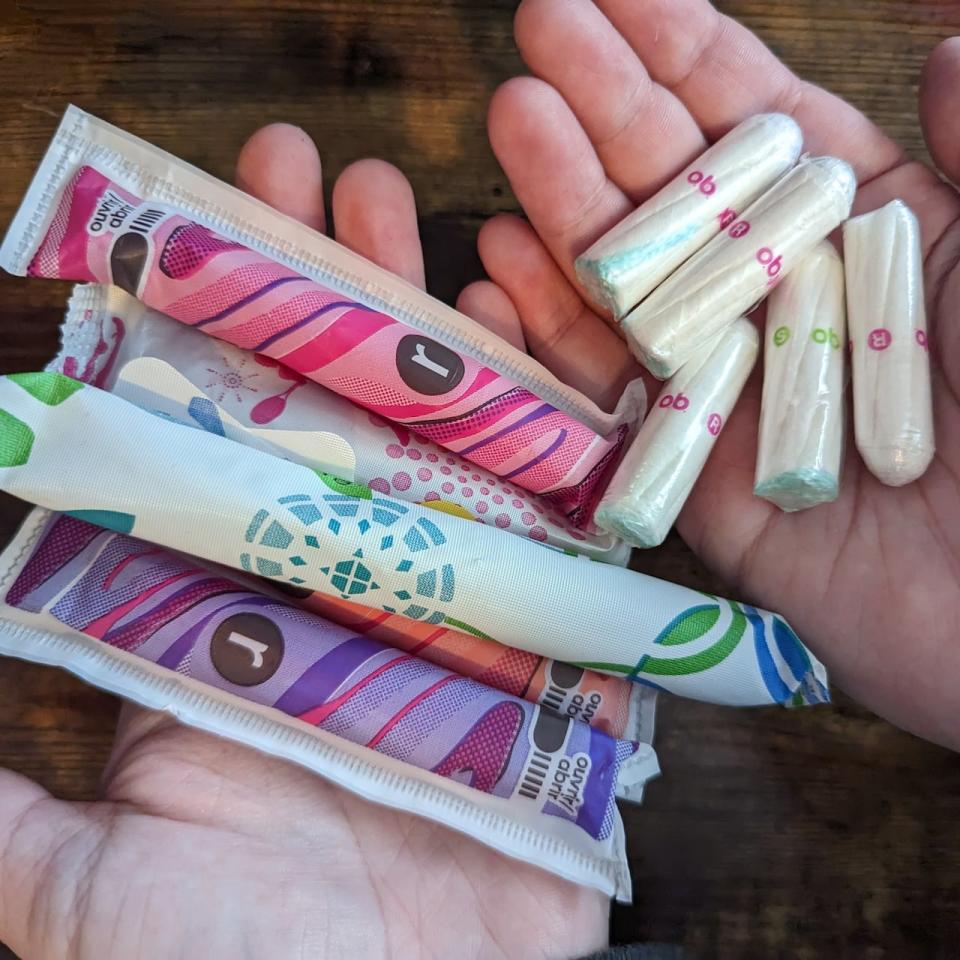 Period products 'should be as readily available as toilet paper,' the founder of Moon Time Connections says.  (Submitted by Stevie Brocksom - image credit)