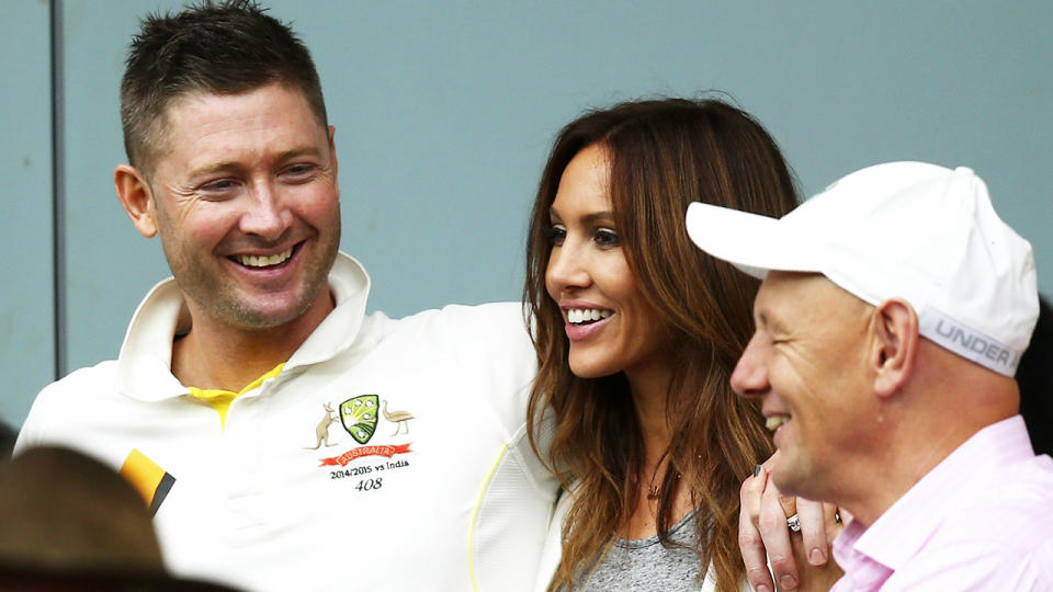 Michael and Kyly Clarke, pictured here after a Test match at Adelaide Oval in 2014.