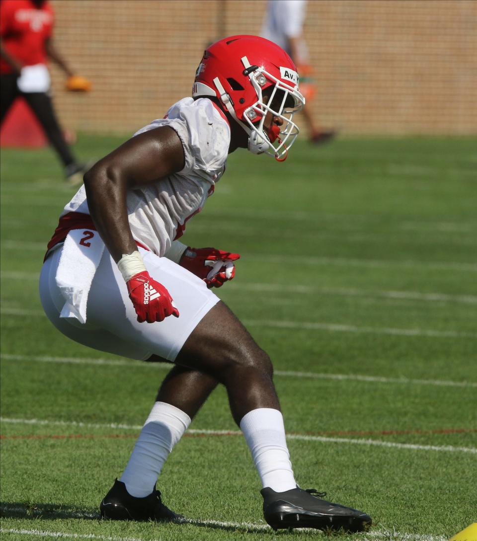 Defensive back Avery Young drops back in coverage  during Rutgers football practice this morning at their facility in Piscataway on August 1, 2019.