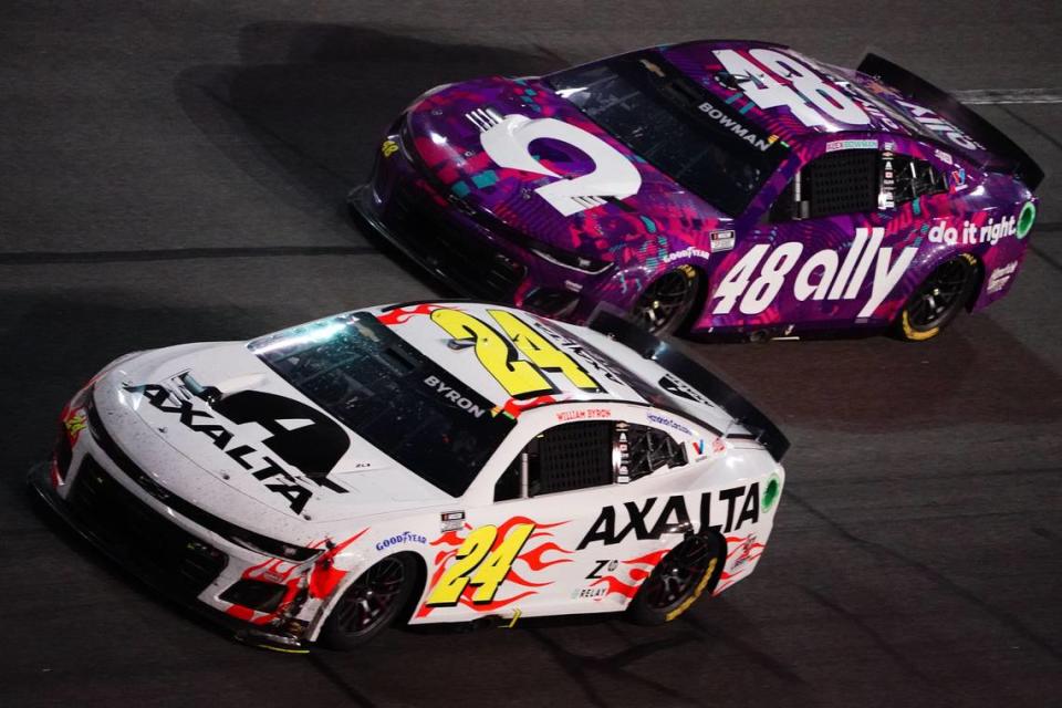 Feb 19, 2024; Daytona Beach, Florida, USA; NASCAR Cup Series driver William Byron (24) wins the Daytona 500 at Daytona International Speedway. Mandatory Credit: John David Mercer-USA TODAY Sports John David Mercer/John David Mercer-USA TODAY Sports