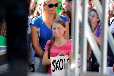 Sixteen year-old Swedish climate activist Greta Thunberg at Global Climate Strike in Manhattan in New York