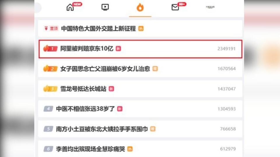 兩大電商巨頭之爭登上微博熱搜榜。（圖／翻攝自微博）