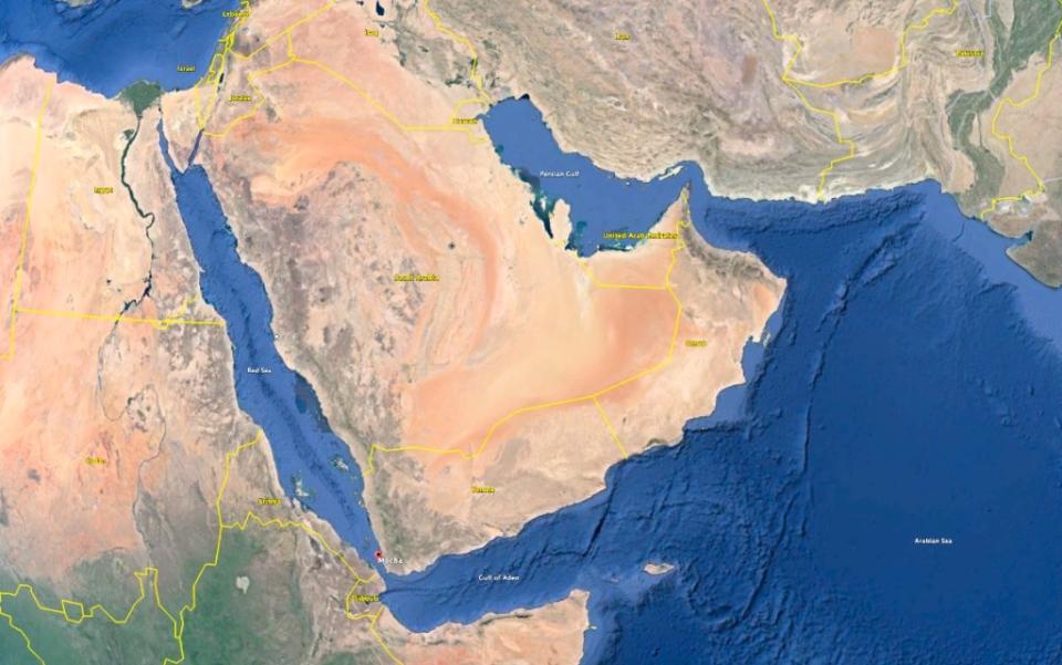 The Pumba was attacked about 64 nautical miles northwest of Al Mukha, Yemen. <em>Google Earth image</em>