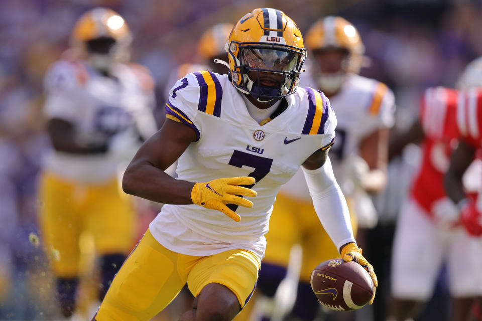 If you're looking for a wide receiver who occasionally has a big game and leaves you wondering why he can't tap into that ability every week, LSU's Kayshon Boutte is your guy. (Photo by Jonathan Bachman/Getty Images)