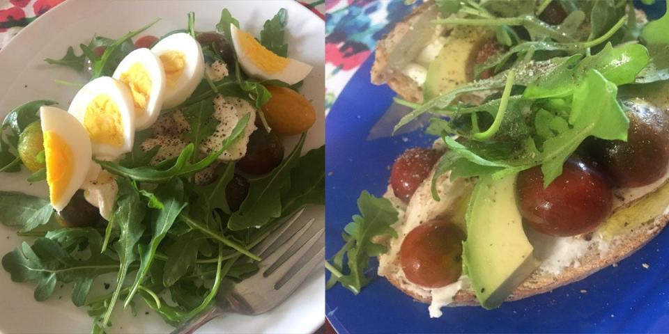 unprocessed diet lunches - salad with eggs or cheese or avocado