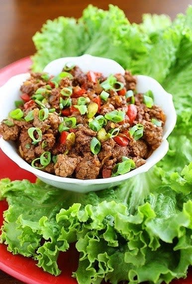 Asian Beef Lettuce Wraps in a bowl