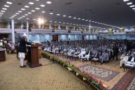 Afghanistan's President Ashraf Ghani speaks during a consultative grand assembly, known as Loya Jirga, in Kabul