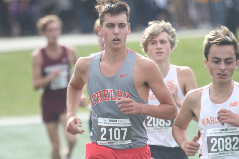 Shelby's Huck Finnegan ended his high school career with All-Ohio honors during the Division II state cross country meet on Saturday.