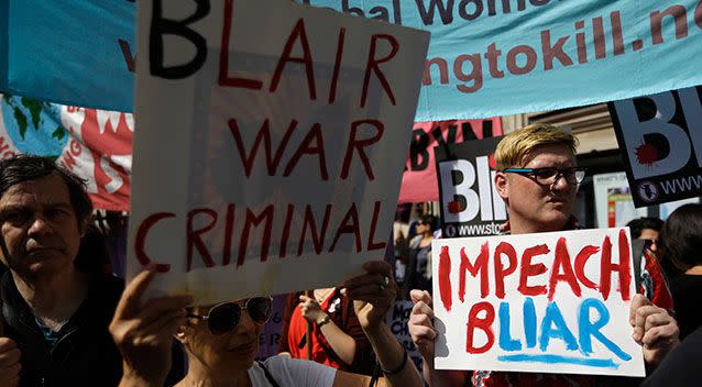 Protestors outside the Queen Elizabeth II Conference Centre, London. Source: AAP