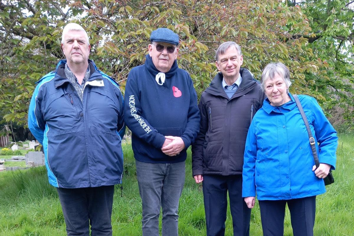 Leslie Sheehan and Mrs Sheehan, along with Robert Wall of the Friends of The Down Cemetery, Mrs Jenny Wall, Pete Richardson, and Rick Owen of RBL Trowbridge, attended the cemetery to lay a wreath at the grave of cousins Rosie Sheehan and Renee Reid. <i>(Image: Rick Owen)</i>