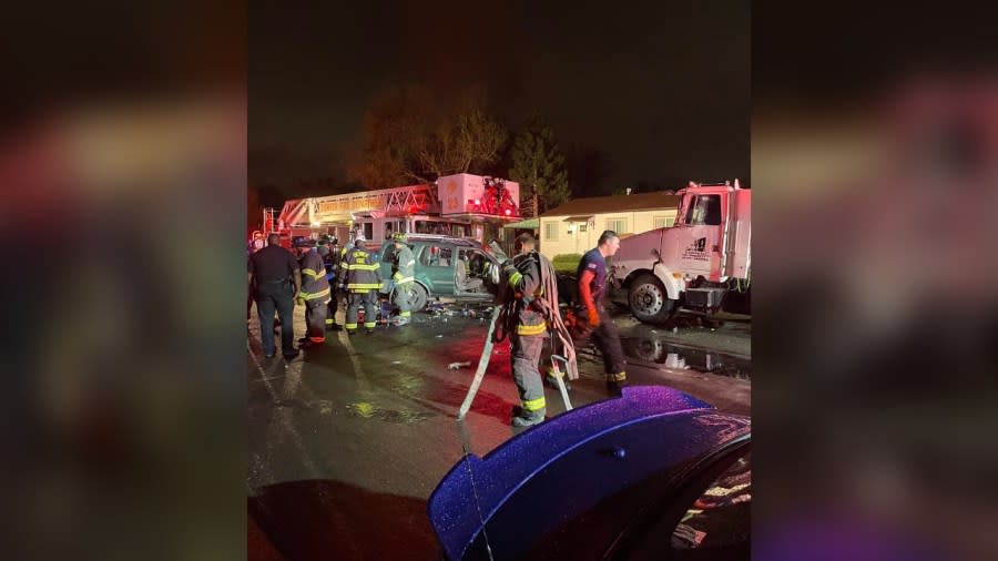 A driver was cited for careless driving after crashing into a parked semi, according to police. The Denver Fire Department told FOX31 that Firefighters used a technique they call batwing to remove the entire side wall of the vehicle. (Photo: Denver Fire Department)