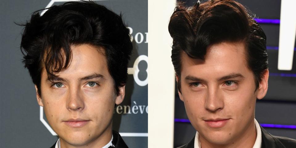 <p>Cole has had a TON of hairstyles (<a class="link " href="https://www.instagram.com/p/s-jLvlwjc5/" rel="nofollow noopener" target="_blank" data-ylk="slk:remember when he had long, blonde hair??;elm:context_link;itc:0;sec:content-canvas">remember when he had long, blonde hair??</a>), but his look for the <em>Vanity Fair</em> Oscars after-party is on a whole other level. The strange pompadour hairstyle is bringing me right back to the 50s. It looks like Cole took inspiration straight from the Archie Comics. Maybe, we will be seeing Jughead rock the same look on <em>Riverdale </em>soon. </p>